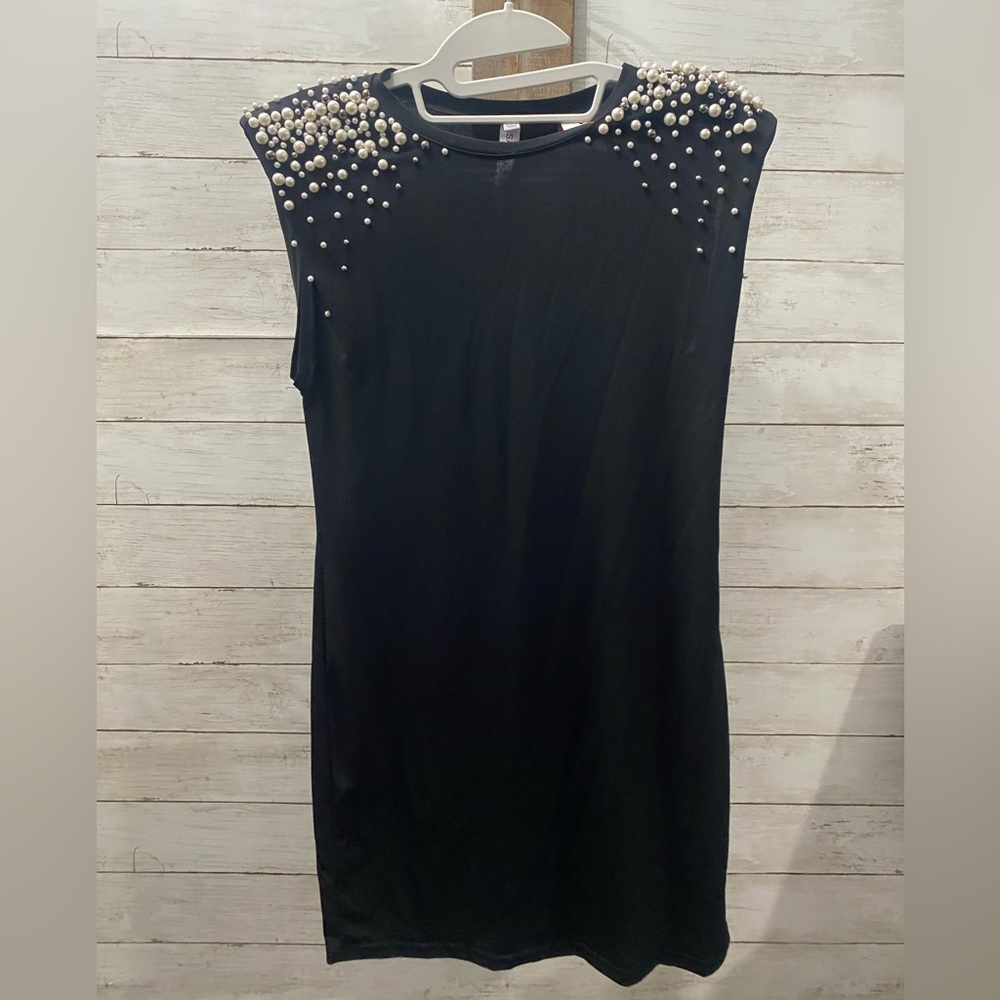 SALT Black Boutique Mini Dress with Pearl‎ Embellishments